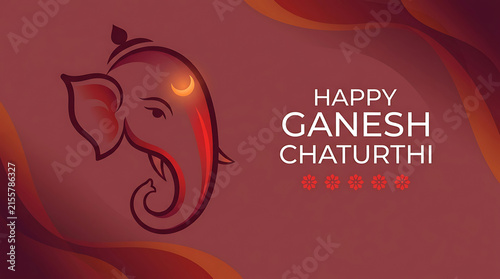 Happy ganesh chaturthi greeting card with lord ganesha illustration on a maroon background