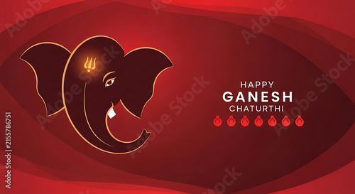 Happy ganesh chaturthi greeting card design with lord ganesha illustration on a red background