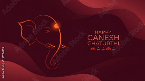 Ganesh chaturthi greeting card with minimalist lord ganesha line art illustration