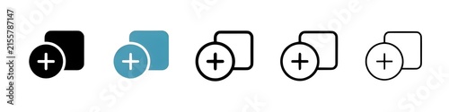 Addition Function and New Creation Icons. Sum Icon and Add Page or Document Symbols. Thin line customizable illustration. Contour symbol. Vector isolated outline drawing. Editable stroke