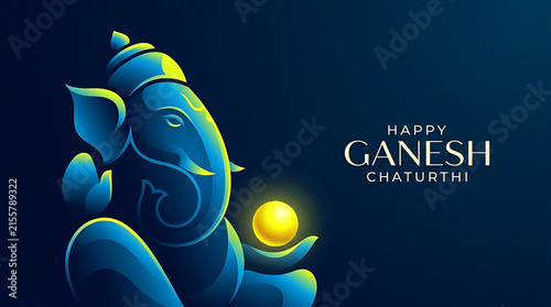 Happy ganesh chaturthi greeting card with abstract blue lord ganesha illustration