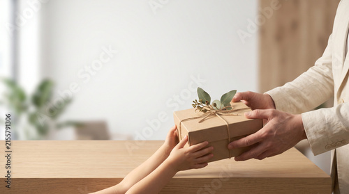 Corporate hands giving box with copy space