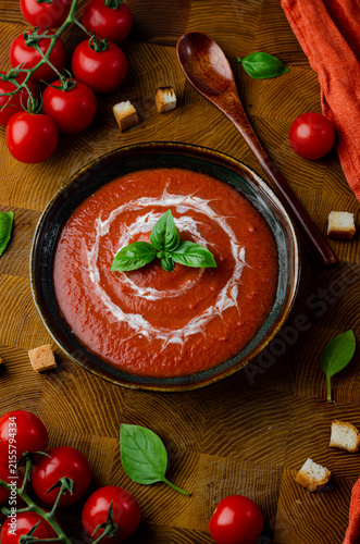 tomato soup with basil and tomatoes