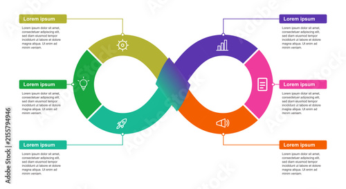 Quadro su tela Modern colorful infinity loop business infographic template displaying six inter