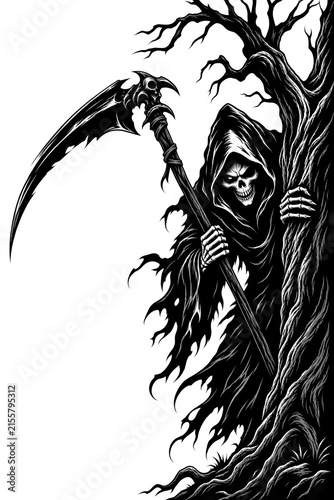 Grim reaper with scythe silhouette halloween mystical