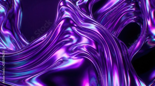 3D illustration of an iridescent liquid metal surface with ripples