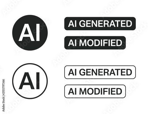 Black rounded rectangles with text displaying ai generated and ai modified