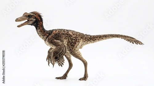 Pelecanimimus polyodon Beaked Theropod Dinosaur with Unusual Tooth-Filled Jaws in a Realistic Prehistoric Cretaceous Landscape 3D Illustration