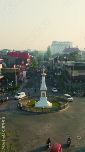 Iconic Tugu Yogyakarta monument centered in historic city roundabout
