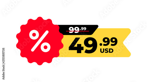 Modern design price tag label with a discount percentage icon. For icon, logo, sign, symbol, stamp, button, e commerce, website, promotion, marketing element. Vector illustration