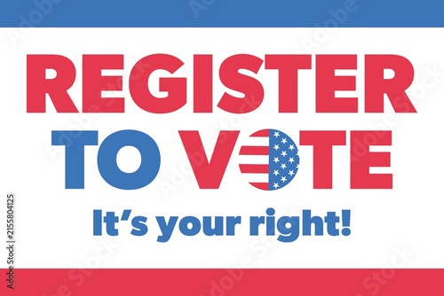 Register to vote. Bold red and blue text with the flag incorporated.