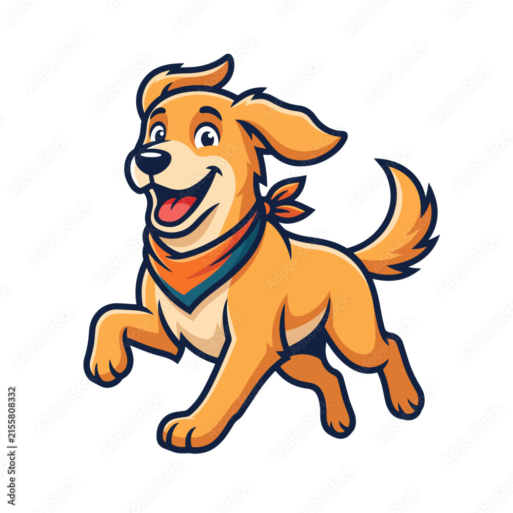 Fototapeta premium happy athletic dog running forward with an enthusiastic expression, ears flowing backward, wide cheerful eyes, open smiling mouth, dynamic body posture, one front paw lifted