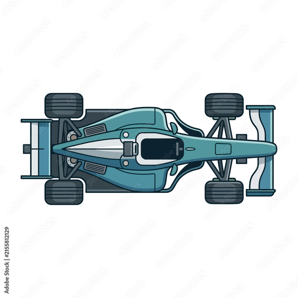 Fototapeta premium Top View Teal Racing Car Isolated On Transparent Background, Formula 1 Style Open Wheel Sports Vehicle