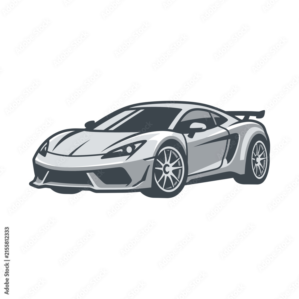 Fototapeta premium Sleek Silver Sports Car Illustration, Isolated on Transparent Background - Modern Automotive Design