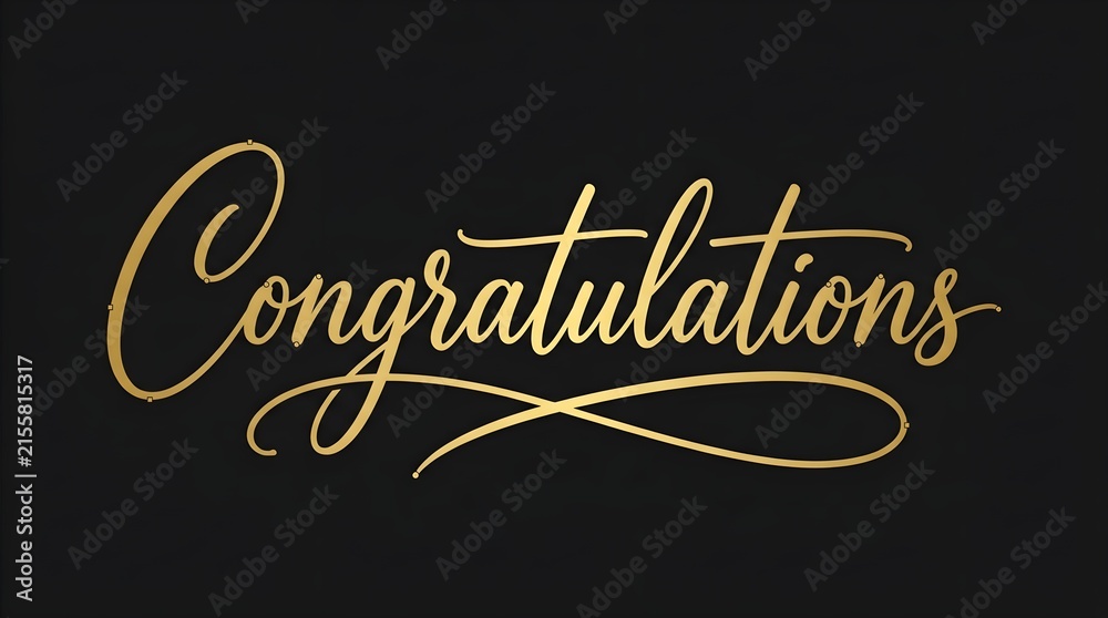 Obraz premium Congratulations gold text on black background. Elegant calligraphy for celebration cards.