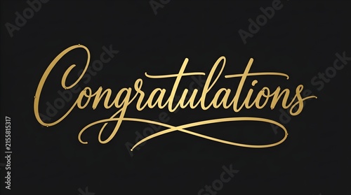 Congratulations gold text on black background. Elegant calligraphy for celebration cards.
