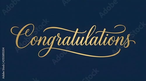 Congratulations gold calligraphy text. Elegant script lettering on a dark blue background.
