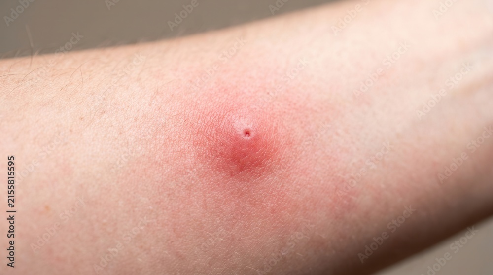 Fototapeta premium Redness and swelling from an allergic reaction or infection on an inflamed insect bite on human skin