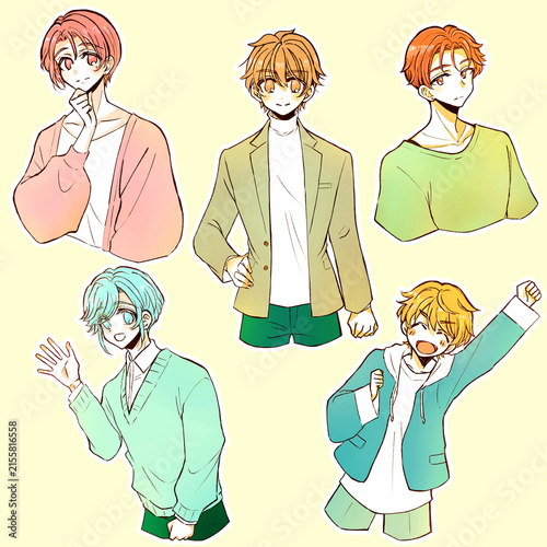 5人の男性　バラバラ