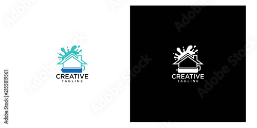 Modern logo design depicting a house with dynamic paint splatters and a roller, ideal for home painting, renovation, and property beautification businesses