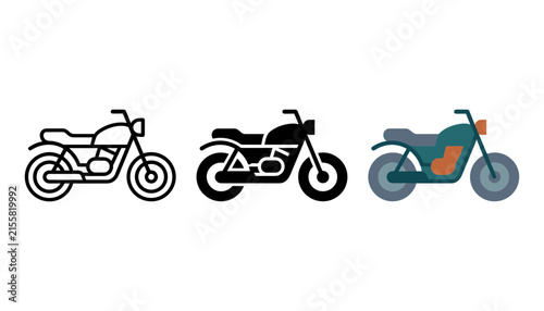 Set of motorcycle icons, vector illustration of motorbikes in different styles