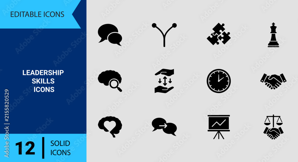 Obraz premium Leadership Skills and Competency Solid Icon Set Professional Talent Assessment Graphics Collection