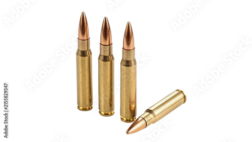 Canvastavla Four brass metallic military bullet rifle ammunition cartridges isolated on tran