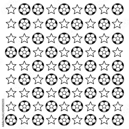 A repeating seamless pattern featuring alternating soccer balls and star outline icons
