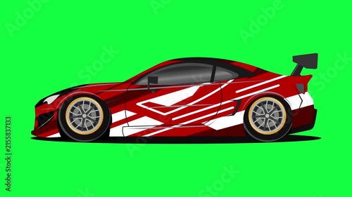 Animated Sports Racing Car on Green Screen Background 4K. Dynamic vector-style automotive motion graphics suitable for racing, motorsport and automotive