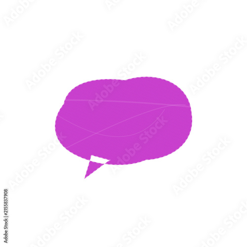 A textured purple speech bubble with a dashed white outline on black