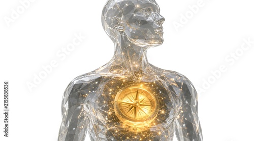 Digital human silhouette with glowing golden compass inside chest