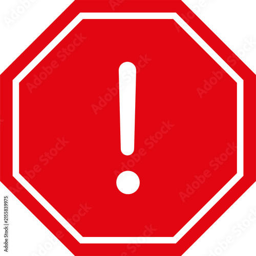 Red warning octagon in PNG format. Warning sign with an exclamation mark in an octagon. Road signs