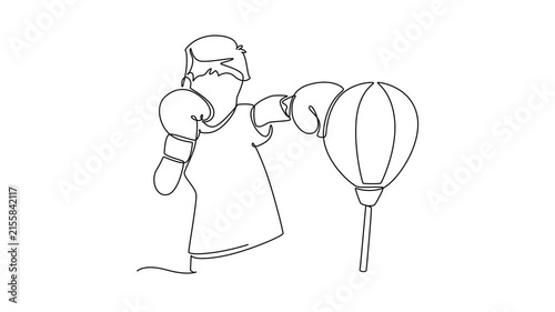 Boxing Club, Students practicing boxing techniques and physical fitness.extracurricular activities concept. Single line draw design. Full length animation illustration. High quality 4k footage