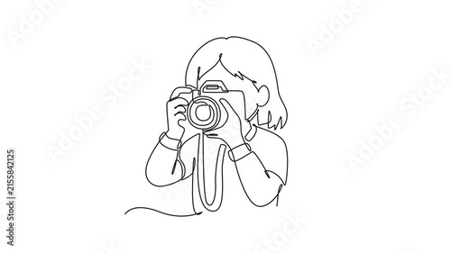 Photography Club, Students capturing creative moments with a camera.extracurricular activities concept. Single line draw design. Full length animation illustration. High quality 4k footage