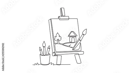 Students expressing creativity through painting and drawing.extracurricular activities concept. Single line draw design. Full length animation illustration. High quality 4k footage