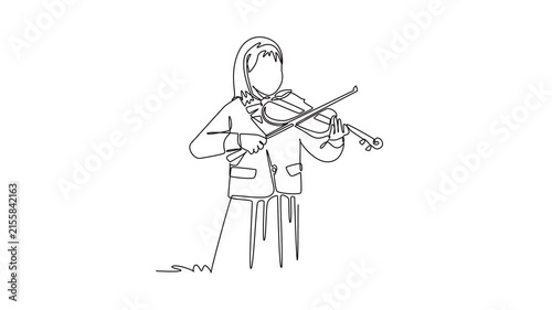 Students playing musical instruments together in harmony.extracurricular activities concept. Single line draw design. Full length animation illustration. High quality 4k footage