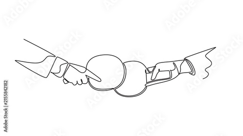 The students' hands clashed over the table tennis bat.extracurricular activities concept. Single line draw design. Full length animation illustration. High quality 4k footage