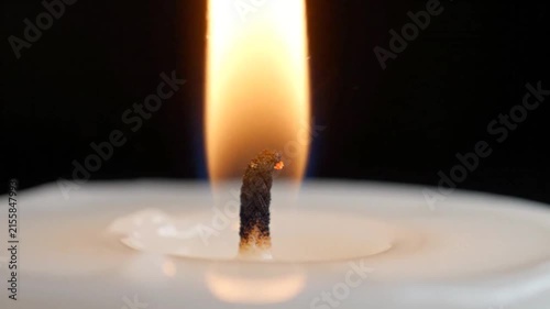Close-up of a Burning Candle Flame in a Dark Environment