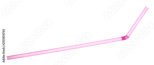 Obraz na płótnie Close up pink plastic drinking straw isolated on white, clipping path