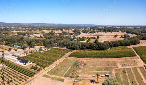 aerial view of a vine village in Western Australia, rural region from the City of Perth, swan valley, Western Australia