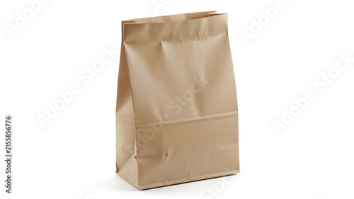 Empty brown paper bag for groceries or food delivery isolated on white background