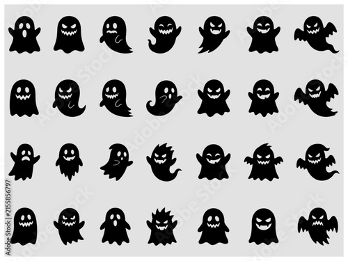 Canvas Print A collection of various black ghost silhouettes with different facial expression