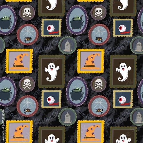 Spooky Halloween Picture Frame Gallery Seamless Pattern