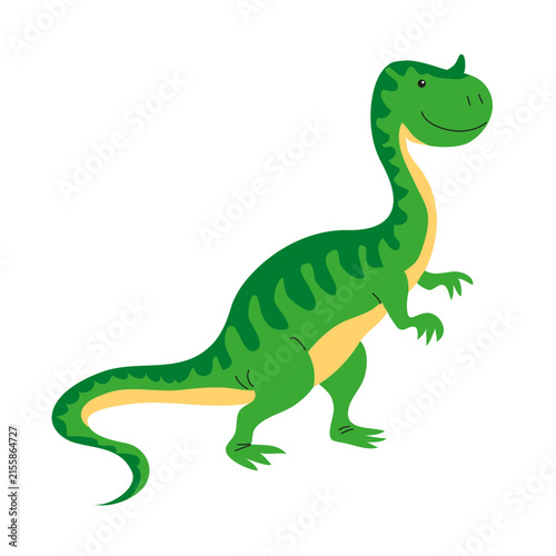Cute Green Dinosaur Cartoon Character Vector Illustration