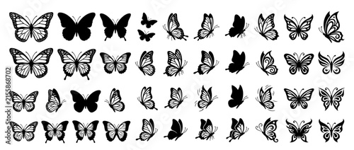 Collection of Butterfly Silhouettes and Line Art