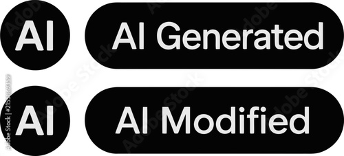 ai generated and ai modified labels. minimalist artificial intelligence content badges.