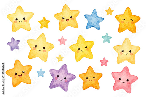 watercolor cartoonize stars on white background