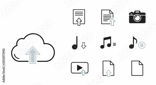 Obraz na płótnie Cloud computing upload and digital file type icon set for data sharing
