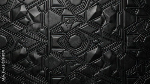 Metallic dark geometric pattern background with embossed texture and reflections