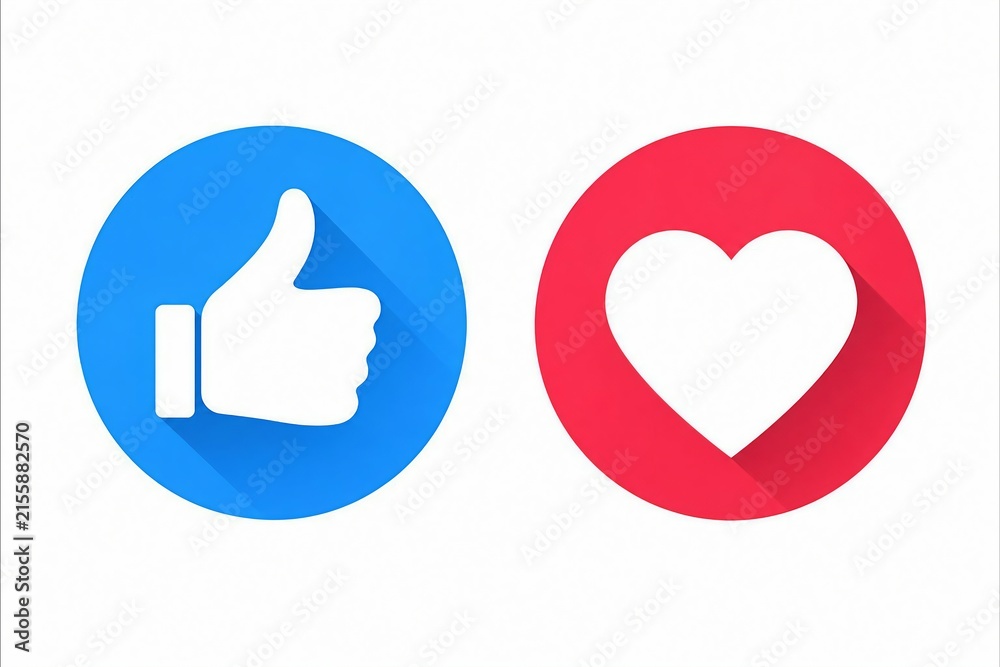 Obraz premium Like and dislike thumbs up down flat icons with heart symbol